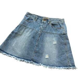 y2k Paris Blues Denim Mini Skirt Light Wash Distressed Frayed Hem 7